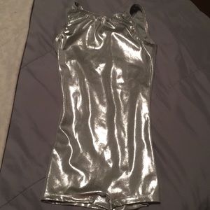 Girls size 8-10 Biketard Metallic Silver